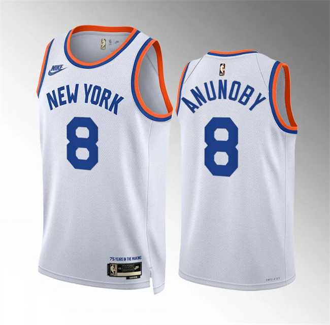 Mens New Yok Knicks #8 OG Anunoby White 2021-22 City Edition Stitched Basketball Jersey Dzhi->new york knicks->NBA Jersey
